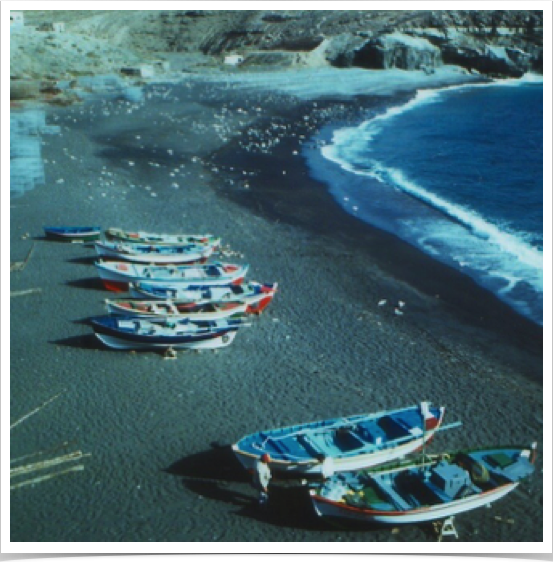 Black sand fishing village in Ajuy - the main fishing activities of the Canary Islands are coastal artisanal fishing.